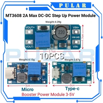 10ШТ MT3608 2A Max DC-DC Повышающий Модуль Питания PLR Booster Power Module 3-5 В до 5 В/9 В/12 В/24 В Регулируемый Усилитель для Arduino