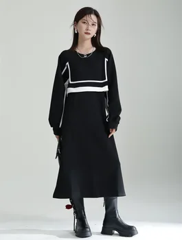 2023 Новое Модное Тонкое Весеннее Черное платье-свитер с французским дизайном, маленькое и в иностранном стиле, уменьшающее возраст, Поддельное из двух частей