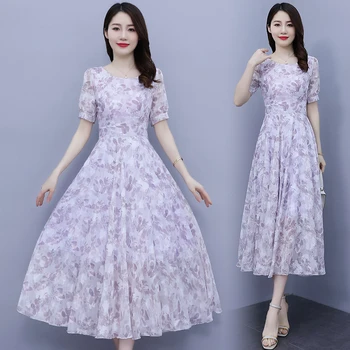 2023 Новое темпераментное свободное платье, уменьшающее возраст, женская длинная юбка с цветочным рисунком нескольких цветов