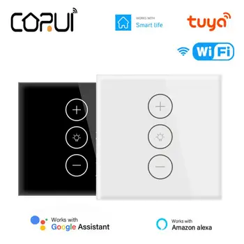 CORUI Tuya Smart WiFi Switch 10A EU Настенный Сенсорный Выключатель Затемнения Стеклянная Панель Выключатели Света Работают С Google Home Alexa Smart Life