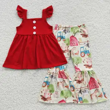 GSPO0587 Детская фермерская одежда без рукавов, комплект из 2 предметов, летний бутик одежды для маленьких девочек