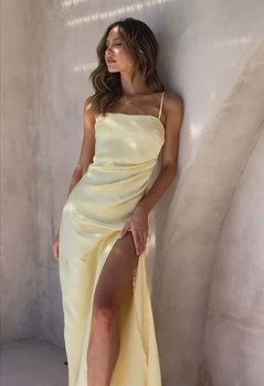 Jastie Летнее новое сексуальное платье на подтяжках с разрезом без спинки, на шнуровке, однотонные тонкие длинные платья с талией, Элегантное вечернее платье для женщин 2023