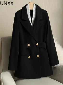 UNXX Блейзер, пальто, Женский Черный, белый костюм, воротник с длинным рукавом, простые, тонкие, Весна-осень 2022, новые Офисные женские блейзеры для темперамента