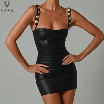 VAZN 2023 Платье без рукавов с открытыми плечами, однотонное женское мини-короткое платье, модное новое женское сексуальное короткое платье в уличном стиле