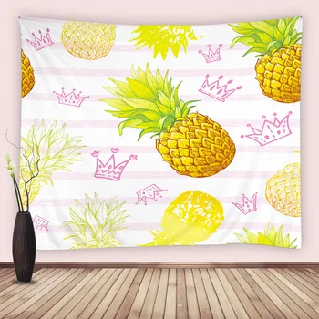Акварельное одеяло с ананасом, гобелены, гобелен в полоску с тропическими фруктами, корона для девочек, гобелен, висящий на стене, Спальня, Гостиная, ткань для пикника