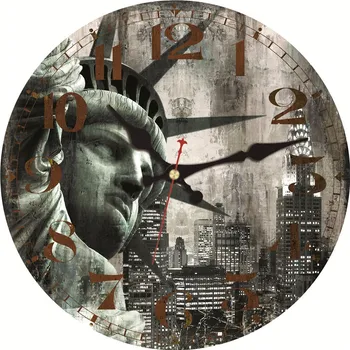 Большие часы Эмпайр Стейт Билдинг, Винтажные, не тикающие, бесшумные, круглые, потертые Ретро-часы, Нью-Йорк