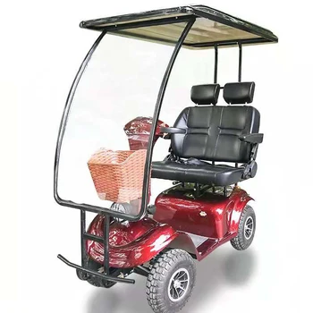 Взрослый ST 48V 500W 4-колесный 2-местный дождевик с навесом для передвижения Электрический скутер с крышей для пожилых людей с ограниченными возможностями