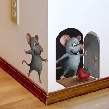 Две забавные крысы, наклейка на стену для детской комнаты, украшение дома, Съемная фреска, обои для гостиной, спальни, Мультяшные наклейки с мышью