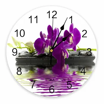 Декоративные Круглые настенные часы Orchid Spa С арабскими цифрами, дизайн Без тиканья, Большие настенные часы Для спален, ванных комнат
