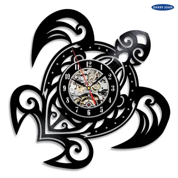 Дизайн виниловой пластинки Настенные часы Классические настенные часы кварцевый механизм Черная черепаха Виниловая пластинка настенные часы reloj