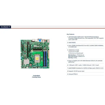 Для одноканальной материнской платы Supermicro X13SAZ-F Поддерживается память Core DDR5 12-го поколения IPMI DVI HDMI DP Hot