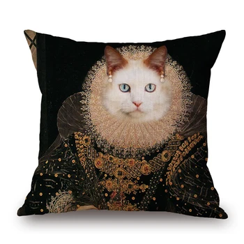 Европейская художественная подушка с портретом кошки, винтажная картина маслом, декоративные подушки для дивана 45x45 см, украшение дома
