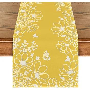 Желтый цветущий цветок Бабочка Весенняя настольная дорожка Праздничное украшение кухонного стола Подходит для семейного сбора Настольная дорожка