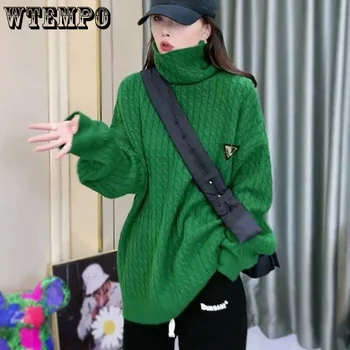 Женский свитер WTEMPO, водолазка, однотонный утолщенный пуловер с длинным рукавом, Корейский джемпер из трикотажа, зимняя одежда для женщин