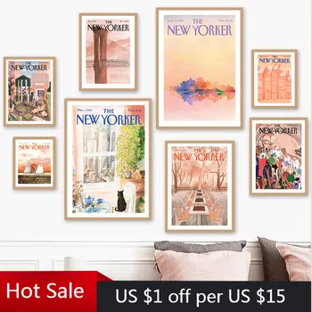 Журнал New Yorker Абстрактный пейзаж, плакат в скандинавском стиле и принты, настенное искусство, холст, живопись, настенные панно для декора гостиной
