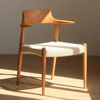 Кресло С веревочной спинкой, рабочий стул, повседневный офисный стул, угловой стул в японском стиле, винтажный обеденный стул из массива дерева в скандинавском стиле