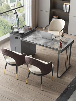 Легкий роскошный письменный стол, чайный столик для встроенного кабинета, простое современное сочетание офисного стола и стула высокого класса, домашний шиферный верстак