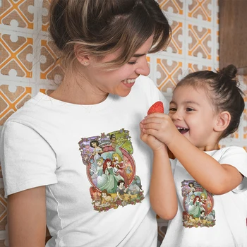 Летние новинки Disney Family Look на открытом воздухе с коротким рукавом, футболки серии Princess Kawaii, женские, мужские, футболки для маленьких девочек и мальчиков, топ