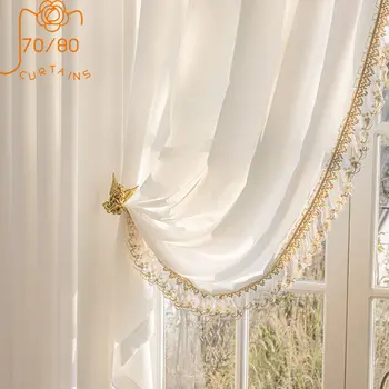 Марлевые кружевные занавески с вышивкой бисером для перегородки в гостиной, Балконное подвесное окно, Готовое изделие
