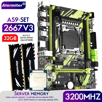 Материнская плата Atermiter X99 AS9 в комплекте с процессором Xeon E5 2667 V3 LGA 2011-3 2шт X 16 ГБ = 32 ГБ 3200 МГц Оперативной памяти DDR4 REG ECC