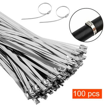 Многоцелевые металлические вытяжные стяжки Шириной 4,6 мм, самоблокирующаяся кабельная стяжка на молнии, 100 шт./компл. кабельных стяжек из нержавеющей стали