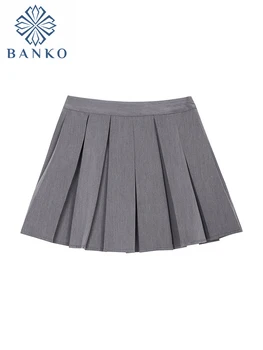 Модная Женская Плиссированная юбка Y2k, Короткая Летняя Серая юбка в стиле Харадзюку, Повседневная Винтажная Кавайная Мини-юбка Трапециевидной формы 90-х Для девочек