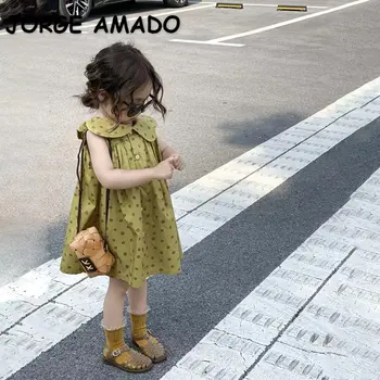 Новое Летнее платье в Корейском стиле для Маленьких Девочек с воротником 