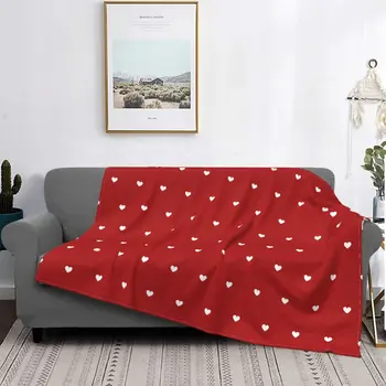 Одеяла с рисунком белых сердечек на красном фоне, фланелевые зимние многофункциональные пледы для постельного белья, офисные пледы для постельного белья
