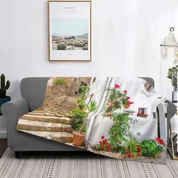 Одеяло с сельским пасторальным пейзажем, коралловый флис, плюш, Испания, Древняя улица, мягкие одеяла для спальни на открытом воздухе, одеяло