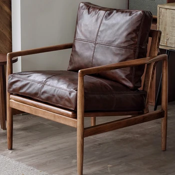 Одноместный диван-кресло для отдыха XK Nordic из массива дерева, Современный светлый роскошный диван для гостиной, Кожаный кабинет