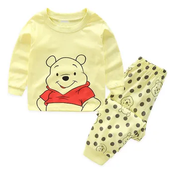 Осенние детские комплекты одежды с Винни-Пухом, пижамы для мальчиков, Детские пижамные комплекты, хлопковые пижамы с героями мультфильмов для маленьких девочек