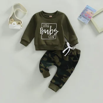 Осенняя одежда Citgeett для маленьких мальчиков, пуловеры с длинными рукавами и буквами, камуфляжные штаны, комплект осенней одежды