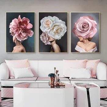 Персонализированный модный художественный плакат, абстрактная красота, картина на холсте, Розовый Белый цветок, Украшение стен домашнего дивана для женщин