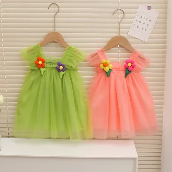 Платье без рукавов для маленьких девочек Летние детские платья хлопчатобумажный костюм для малышей 2023 Лето от 1 до 3 лет Детская одежда принцессы