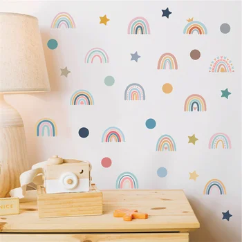 Радуги в стиле бохо, звезды, точки, наклейки на стены, съемные наклейки для детской, Отклеивающиеся и приклеивающиеся для детской комнаты, спальни для девочек, домашнего декора 2023