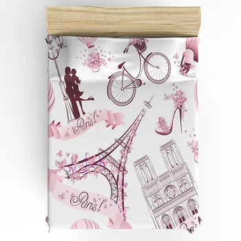 Розовая Эйфелева башня, высокие каблуки, цветок, постельное белье на воздушном шаре, простыня, наматрасник с эластичной домашней двуспальной простыней