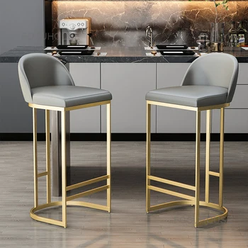 Роскошные домашние креативные золотые барные стулья для кухонной мебели Скандинавский высокий барный стул для отдыха с кожаной спинкой гостиничные барные стулья