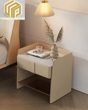 Современный дизайн прикроватной тумбочки Мебель для спальни из массива дерева Матовая каменная плита Прикроватная тумбочка Шкаф для хранения