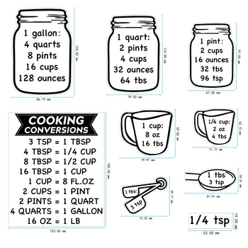 Таблица преобразования кухонных единиц измерения на 2 листах Наклейки для мерного стакана, ложки, таблицы преобразования единиц измерения, весы для приготовления и выпечки