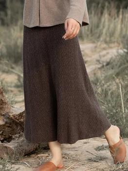 Трикотажная юбка из чистого кашемира в елочку, женская весенне-осенняя юбка средней длины с высокой талией, облегающая юбка выше колена