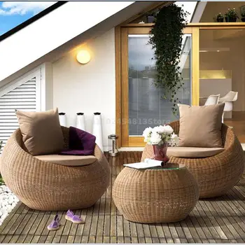 Уличный ротанговый стул, диван из трех частей, балкон, вилла во внутреннем дворе, Маленький столик и стул, журнальный столик, комбинированный набор, Уличный ротанг