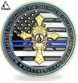 Флаг полиции Соединенных Штатов, Тонкая синяя линия, Монета с крестом для правоохранительных органов, подарок для монет, Коллекция монет Америки, Сувенир