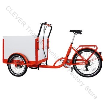 Электрический грузовой велосипед для взрослых с фронтальной загрузкой на 3 колеса Для перевозки детей, Трехколесный Электрический передвижной голландский велосипед с деревянным ящиком