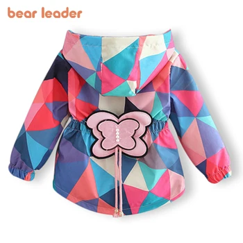 Bear Leader/ Весенне-Осенние Длинные куртки для девочек, Новинка 2023 года, Модные Детские пальто с аппликацией в виде Бабочки, Повседневная Верхняя одежда для 1-6 лет