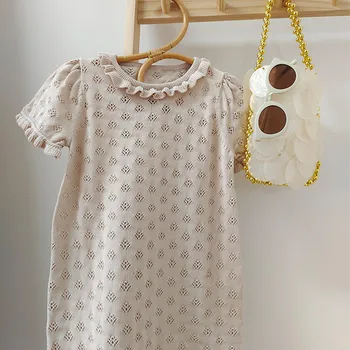 deer jonmi В Корейском стиле 2023, Летние Трикотажные платья для маленьких девочек, Открытое Прямое платье с коротким рукавом