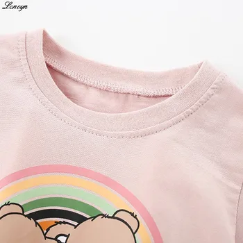 Lenyon/ Летняя Новая детская одежда, рубашка с круглым вырезом, детская модная футболка для девочек с коротким рукавом и принтом