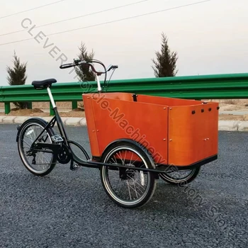 Дешевые Семейные Грузовые Велосипеды Электрическая версия 250 Вт 3-колесный велосипед с деревянным грузовым ящиком для 4 детей