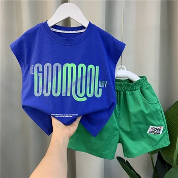Комплект жилета для мальчиков 2023 новая летняя тонкая одежда для малышей, детская крутая и красивая корейская детская одежда летом