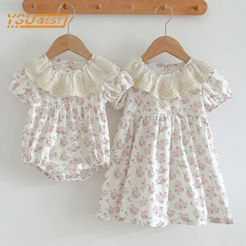 Летний Милый кружевной комбинезон для новорожденных малышей и маленьких девочек, милое детское платье принцессы для маленьких девочек с коротким рукавом, одежда для девочек-сестер