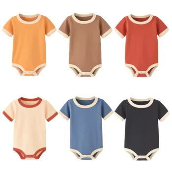 Модные боди, однотонный детский комбинезон, Летняя одежда для маленьких мальчиков, Хлопковый детский комбинезон с коротким рукавом, Одежда для новорожденных от 3 до 24 месяцев